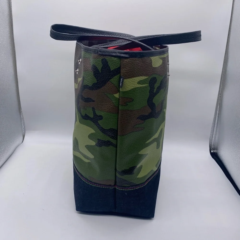 HANDMADE Unisex Camouflage Vegan Leather/ Denim Tote Bag.OS